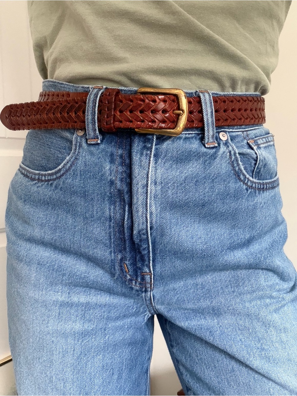 Vintage Woven Brown Leather Belt